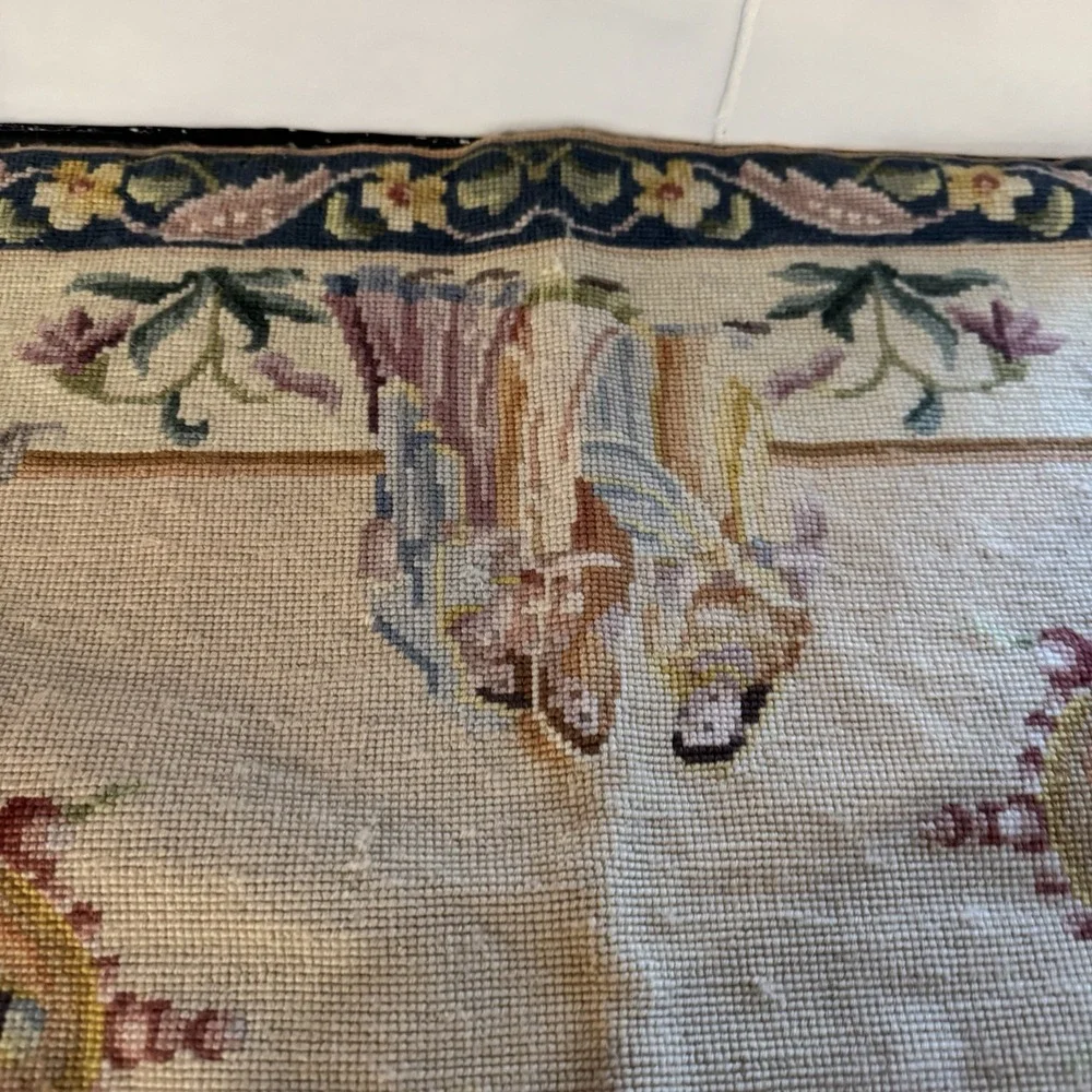 Vintage Tapestry Rug Adorned Elephant Pictorial Indian Motif Handmade 21.5x34